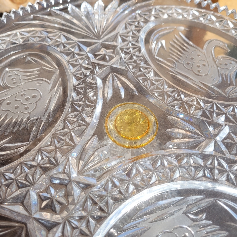 Vintage Hofbauer Crystal Swan Cake Stand 11" - Picture 8 of 12